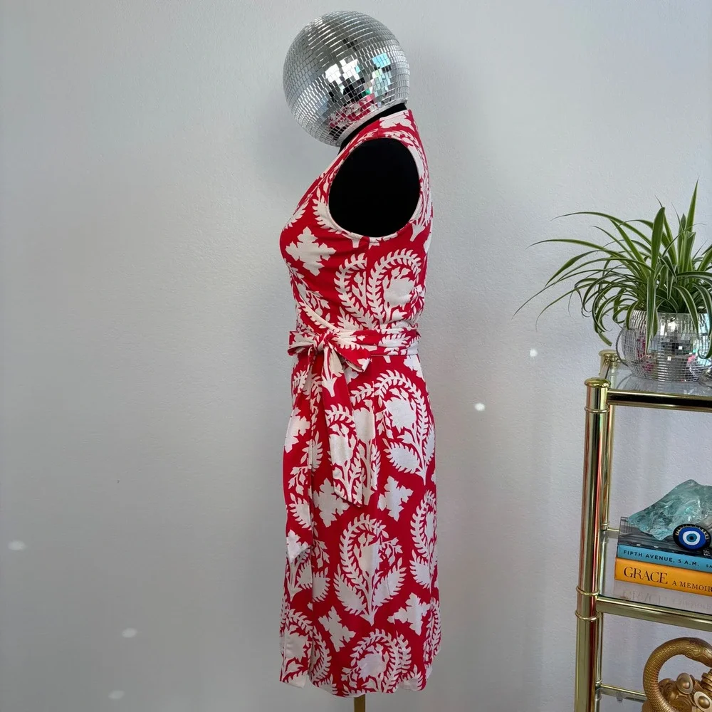 Diane von Furstenberg Yahzi Silk Wrap Dress, Sleeveless Floral | Size 4 Red 70s